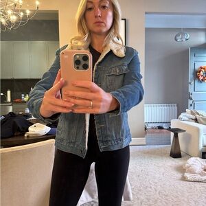 Forever 21 Blue Denim Jacket with Cream Sherpa Lining